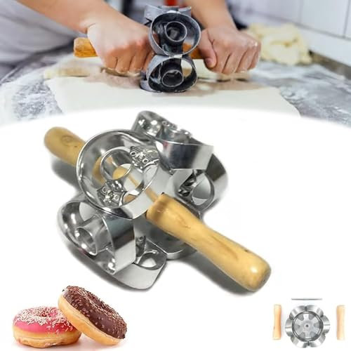 Donut Form,Donut Formen zum Backen,6-Kavität Edelstahl Donut Form, DIY Doughnut Ausstecher, Donut Ausstecher für die Küche, Gebäck Teig Metall Backen Roller Küche Werkzeuge (1pcs)