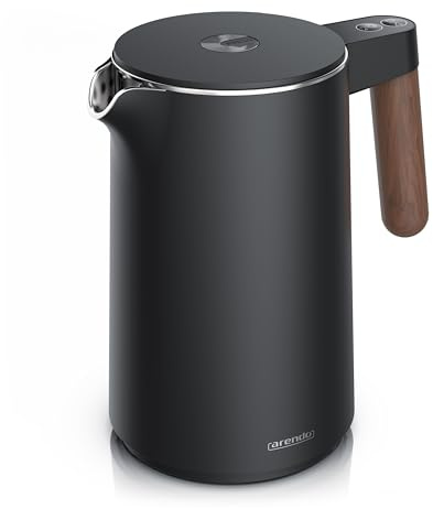 Arendo - Wasserkocher mit Temperatureinstellung - Edelstahl - 45°C - 100°C - 1.5 Liter - Doppelwand - BPA frei - Warmhaltefunktion - Teekocher mit Temperaturanzeige - Griff Cool Touch - Schwarz Matt