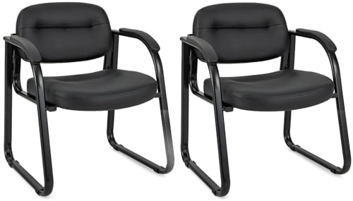 SFAREST Reception Chairs Set of 2/4, PU Leather Office Desk Chair with Armrest, Backrest, Upholstered Ergonomic Mid-Back Conference Guest Visitors Chair for Waiting Meeting Room Home Office (1)
