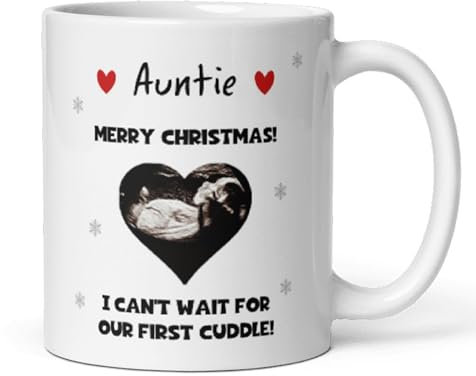 Confidently Quirky - Personalised Auntie Baby Scan Christmas White Mug, Auntie To Be Christmas Gift, Gift From Bump to Auntie, Auntie Christmas From Bump, Baby Scan Gift