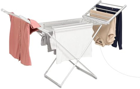 Addis Heated Fold out Winged Indoor Clothes Airer Quick Drying 12 metres drying space, Electric with UK plug 230w, Silver