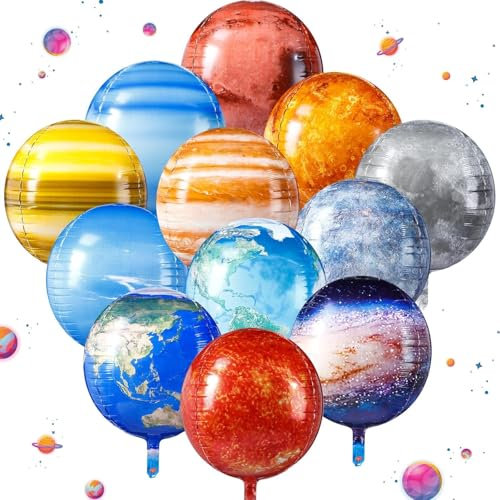 12 piezas globo planeta, 4D globo espacial, 22 pulgadas globo sistema solar, globos de aluminio espaciales, globo de cumpleaños planeta para niños, fiesta de cumpleaños, tema espacial decoraciones