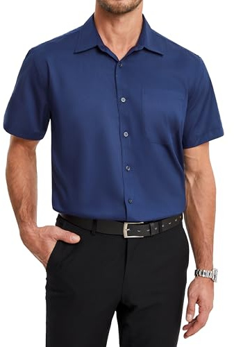 HISDERN Chemise Homme Manches Courtes Été Leger Chemises Habillée en Fibre de Bambou Homme sans Repassage Chemisette Boutonnée Décontractée Coupe Régulière avec Poche