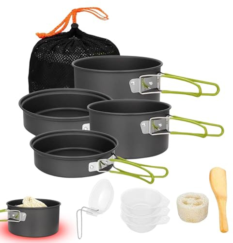 Kochgeschirr für offenes Feuer – Camping-Küchenset, ultraleichte Kochausrüstung für Rucksackreisen | 10-teiliges Outdoor-Set mit Töpfen und Pfannen, leichte Campingtöpfe, Camping-Kochgeschirr, Picknic