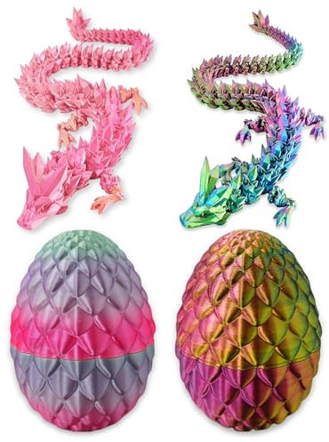Guador Uovo di drago stampato 3D con dragos, 2 pezzi uovo di drago misterioso nell'uovo, Dragon Egg, figure a sorpresa Easter Drago, decorazione per la casa, Silk Rainbow Color+Silk Candy