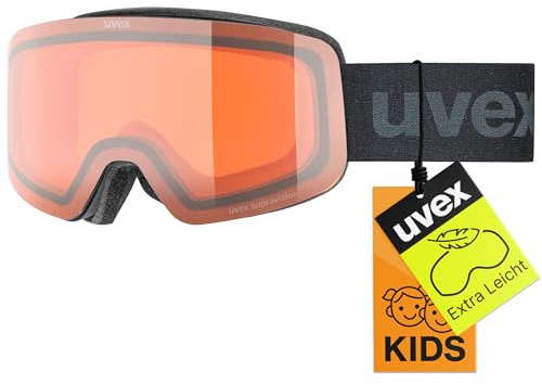 uvex pwdr LG - Gafas de esquí para niños - filtro categoría 2 - tintadas para realzar el contraste - black m. dl/lasergold-clear - one size