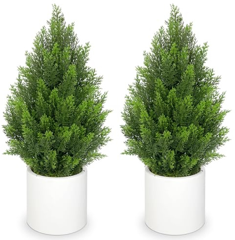 Hollyone 2 Stück Kunstpflanze Zypresse Pflanzen Kunststoff 68cm Künstliche Pflanze im Topf Zedernbaum Künstlich Outdoor Kunstbaum für Haustür Haus Veranda Garten Dekoration