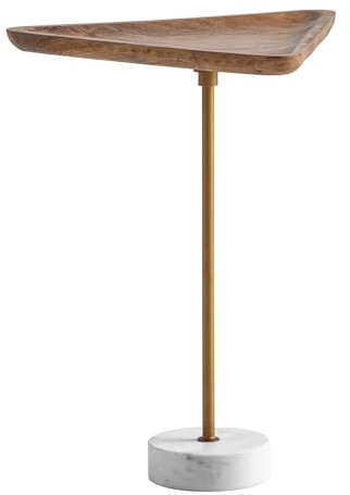 FineBuy Beistelltisch Mango Massivholz Echter Marmor 45x40x55 cm Anstelltisch, Kleiner Abstelltisch Dreieckig, Wohnzimmertisch Couch Modern, Sofatisch Hoch Braun