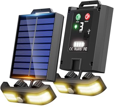 Orihome® Motion Sensor Light Outdoor, Solar and USB Rechargeable, Pack of 2, IP65, PIR, 3 Modes, Adjustable, Portable, Warm White