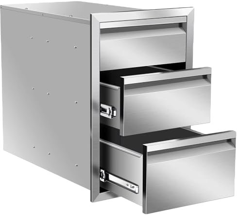 Edelstahl-Wandhalterung, 3-stöckige Schublade für Außenküche mit Griff, Grillstation (45,7 cm B x 60,9 cm H x 58,4 cm T)