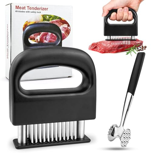 GZLFH Fleischzartmacher Set, Edelstahl Steaker für Fleisch mit 48 Klingen | Abnehmbar, Fleischzartmacher mit ultrascharfen Klingen, Meat Tenderizer zum zart machen von Rind/Huhn/Schwein/Kalb/Steak