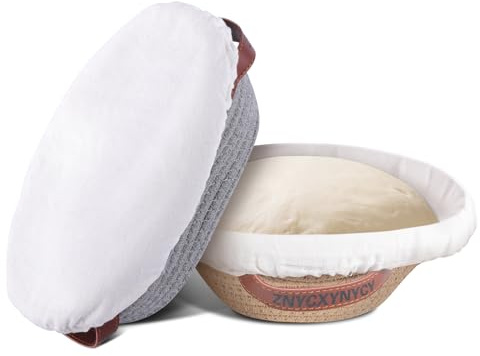 Banneton Bread Proofing Basket Set，2 Pcs Handmade Cotton Rope Sourdough Round and Oval Banneton Baskets with Liners & Covers，For Artisan Bread Baking Supplies Baker Gifts (10in Round+11in Oval)