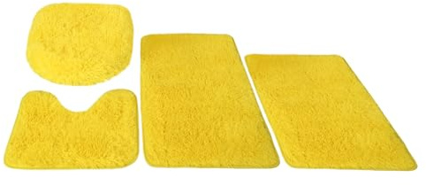 Insun Badezimmerteppich Set 4 Teilig, Flauschig Badezimmerteppich Anti-Rutsch Waschbar mit WC Vorleger und Toilettendeckelbezug Gelb