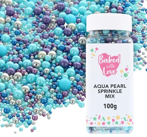 Baked with Love 100g Blue, Purple & Silver Sprinkles | Edible Sugar Pearls, Resealable Bottle, Decorates 2 Cakes Or 24 Cupcakes, Assorted Sizes For Impact