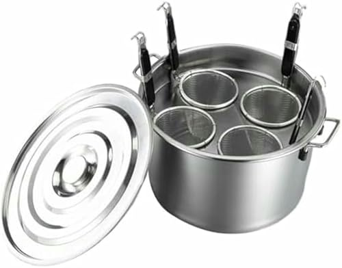 MRKU Topf für multifunktionale Suppe mit Sieb, Werkzeug zum Kochen von Nudeln mit Körben für Sieb, Edelstahl mit 4 Löchern mit Sieb und Deckel, Kochtopf