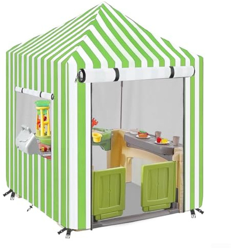 Feegow Spielhaus-Abdeckung – robuste 210D-Abdeckung für Smoby Outdoor-Spielhaus, wasserdicht und Sonnenschutz, Kinderspielhaus-Abdeckung mit Befestigungsgurten und Schnallen (grün)