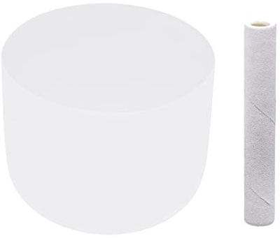 Quarzkristall Klangschale, 20cm Weiße Mattierte Quarzkristall Klangschale mit O Ring und Schlägel Klangschal für Klangtherapi, Meditation, Gebet, Yoga, Stressabbau, 432-440 Hz