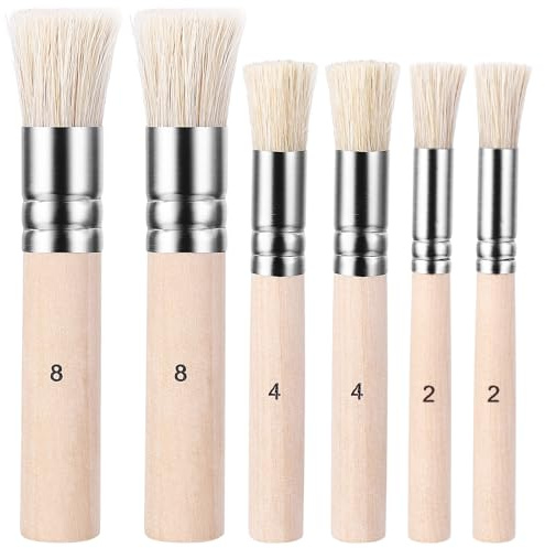 Sorcristy 6 Stück Schablonierpinsel Borstenpinsel Set Holz Schablone Pinsel Naturborsten Acryl Pinsel Borsten Rund Malpinsel für Öl Aquarell Malerei DIY Kunst Handwerk Malschablone (3 Größen)