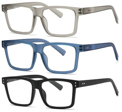 Fsread 3er-Pack übergroße Lesebrillen für Herren mit Blaulichtfilter, TR90-Rechteckrahmen, Computerlesebrillen mit Federscharnieren +2.5