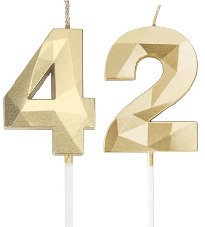 DTXLX Velas de Cumpleaños con Número 42, 3D, Doradas, Decoración para Tartas, Bodas, Aniversarios, Fiestas de Empresa, Cumpleaños para Niños, Fiestas, Aniversarios (Oro)