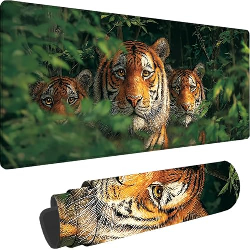 Tapis de Souris Vert, Grand Tapis de Souris XXL 800 x 400 x 4 mm Animal sous Main Bureau, Mouse Pad pour Clavier et Bureau, avec Bords Surpiqués et Dos Antidérapant pour Gamer Maison, Cadeau w-2863