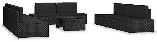QJBSAVVA 10-TLG. Gartenmöbel Set Poly Rattan Schwarz 58,5x65,5x52 cm Modular Lounge Balkon Sofa Outdoor Sitzgruppe mit Couchtisch Robustes Design für Garten Terrasse Balkon klein