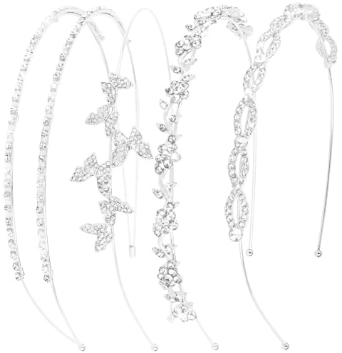 EXIPSAT 4er Set Silberne Braut Haarreifen Damen Elegant Haarschmuck Hochzeit Diadem Strass Brautschmuck für Frauen
