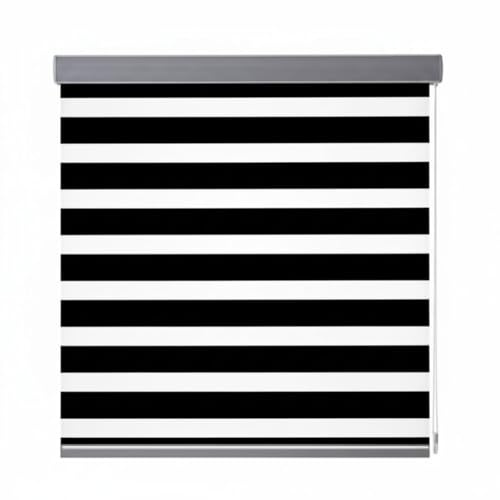 Estor Enrollable Noche y Día – Cortina de Doble Tejido con Franjas Horizontales para Control Solar y Privacidad, Instalación Pared o Techo, (Negro, 150X200CM)