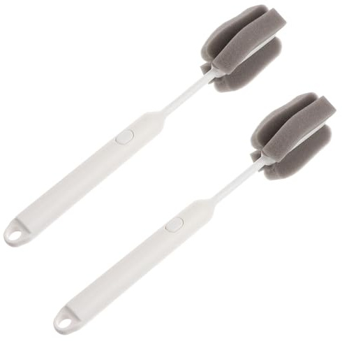 DECOMELODY Brosse à Tasse Longue Manche 2 Pcs en Éponge Plastique Solide pour Nettoyage Maison Gourde et Biberon Outil Anti-Rayures pour Vaisselle et Bouteilles