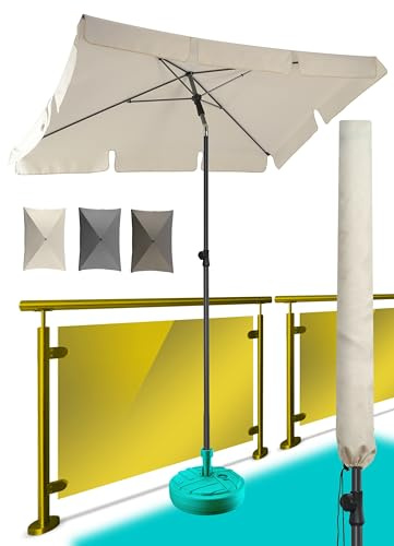 Menz Sonnenschirm Balkon 200 × 125 cm, Beige | Balkonschirm Rechteckig mit UV 50+, Sonnenschutz Balkon, platzsparend, höhenverstellbar und knickbar für Balkon
