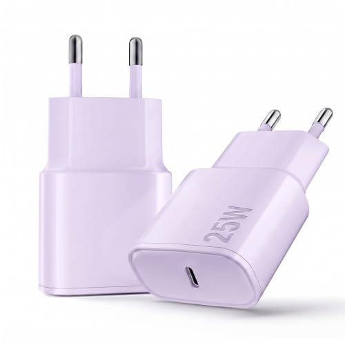 Caricatore USB C, 2 Pack 25W Presa USB C per iPhone 17/16/15/14/13(Viola) | Presa USBC 25W Ricarica Rapido, Spina Type C Carica Adattatore Muro Alimentatore per iPhone 17 16 15 14 13 12 Pro Max Plus