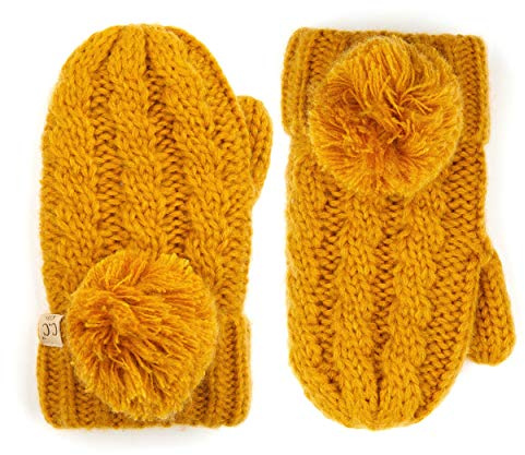 C.C Colorful Knit Children's Mittens – Cozy with Pom Pom Accent (Mustard)