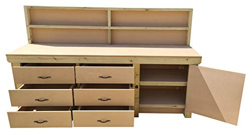 Arbor Garden Solutions Wooden MDF Workbench Tool Cabinet with Lockable Cupboard - Double Shelf and Back Panel (8ft)