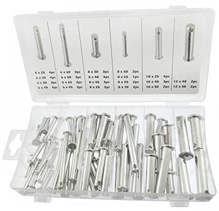 Dapetz ® 60pc Clevis Pin 5 6 8 10 12 mm Shackle Assorted + Case Farming Sailing R Cotter Pin Assortment Hitch Pin Clips for Tractor Light Truck Lawn Mower