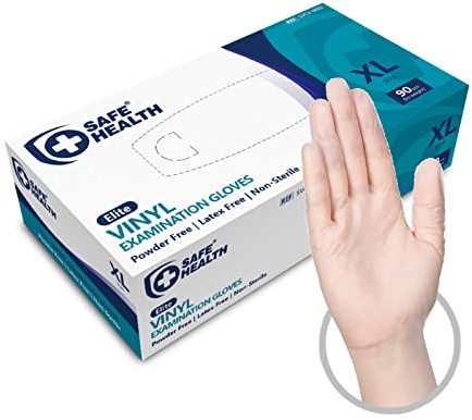 Safe Health Medizinische Vinylhandschuhe Einmalhandschuhe XL Durchsichtig 100 stück, Vinyl Sterile Handschuhe Reißfest Pulverfrei Latexfrei Schutzhandschuhe für Küche und Lebensmittel (Größe XL,100)