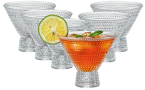 PTSTING Martini Glasses (Set of 6) Vintage Cocktail Glasses Bar Glasses (7.8oz) for Martini,Cocktail,Margarita,Cosmopolitan for Manhattan, Brandy
