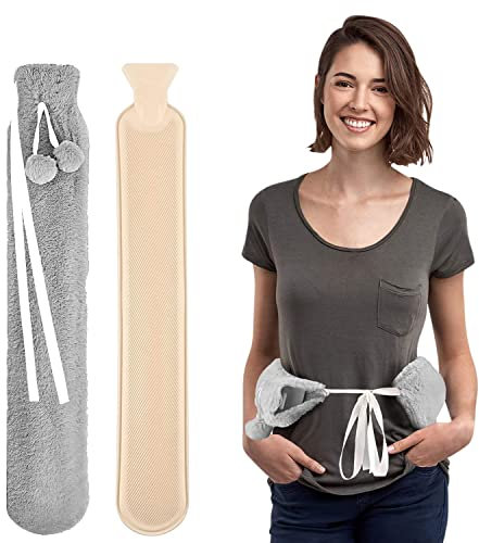 Petalum Lange Wärmflasche, weichem Plüschbezug mit Gurt Nackenwärmflasche 72cm 2L Wärmbeutel Bettflasche Wärmflasche für Bauch Nacken Schulter Beine