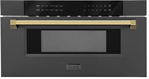 ZLINE Autograph Edition 30 1.2 cu. ft. Built-in Microwave Drawer in Black Stainless Steel and Gold Accents