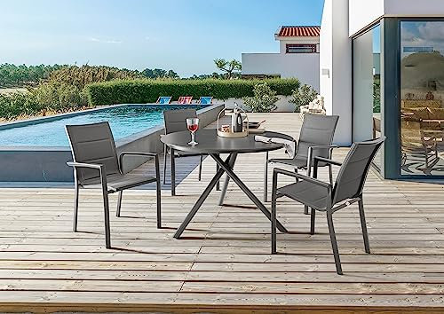 Destiny Sitzgruppe Costa Barletta 4 Stapelsessel + Tisch Ø110x76cm, anthrazit