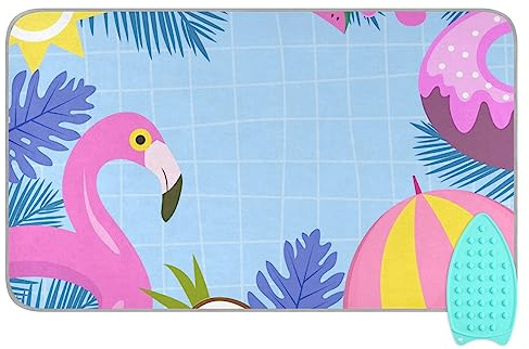 susiyo Summer Pool with Flamingo Ironing Pad Mat, Ironing Board Covers, Portable Travel Ironing Blanket for Top of Washer, Dryer, Table Top, Countertop 47.2X 27.6