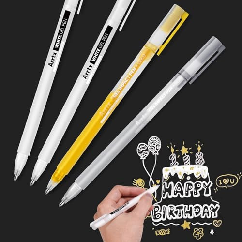 Arrtx Penna Gel, Pennarelli Gel Inchiostro Gel Rotolo da 1 mm Penne Gel per Carta Nera Disegno Schizzi Scrittura Libri da colorare per adulti Illustrazione (2 Bianco, 1 Argento, 1 Oro)
