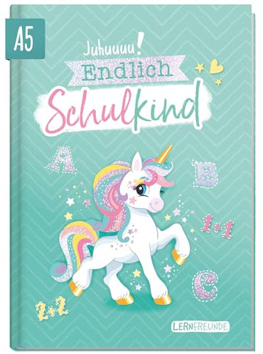 Häfft® Endlich Schulkind A5 Erinnerungsalbum zur Einschulung für Mädchen Einhorn Hardcover Einschulungsbuch Schulanfang, erster Schultag, Geschenk für die Schultüte - nachhaltig & klimafreundlich