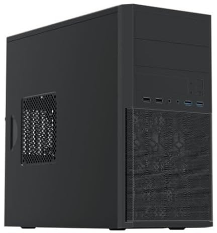 Business Office PC Case, Micro ATX,120mm Fan, 2x 5.25 Inch External Bay, 2x USB 3.0, 2x USB 2.0, Mesh Front - Black