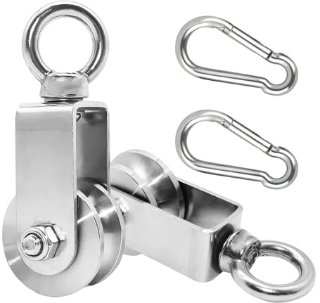 Forhandy 2 stycken avrivningshjul för rep 16 mm maximal reversibel hjul rostfritt stål fitness remskiva stålvajer bärande 500 kg (48 mm)
