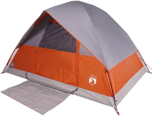 vidaXL Kuppel Campingzelt 4 Personen, Kuppelzelt mit Steckverbindungssystem, Wurfzelt mit E-Anschluss, Trekkingzelt Zelt, Orange 185T Polyester