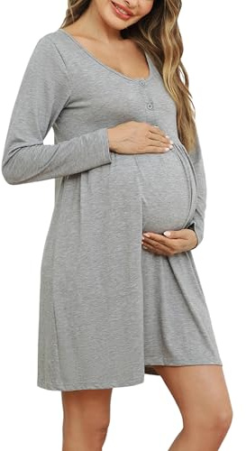 Bresdk Camisones de Mujer Manga Larga con Botones Camison Lactancia | Hospital Ropa Premama Embarazada