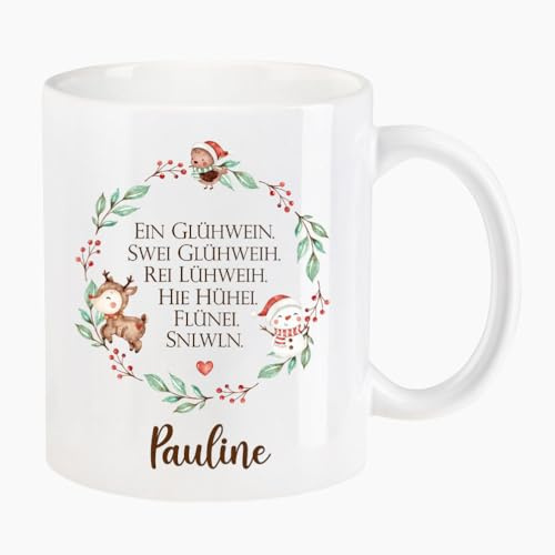Sprinkle & Style HANDMADE BOUTIQUE Personalisierte Glühweintasse mit Wintertieren – Perfekt für den Weihnachtsmarkt | Hochwertige Keramik oder Emaille | Mit Namen (Keramiktasse Weiß)