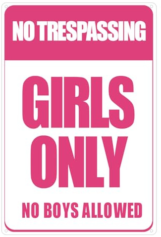 Girls Gifts Bedroom Metal Poster Tin Sign, Funny Sign Aesthetic Room Decor for Teen Girls - No Trespassing No Boys Allowed - Pink Coquette Wall Room Decor 8 x 12 inch