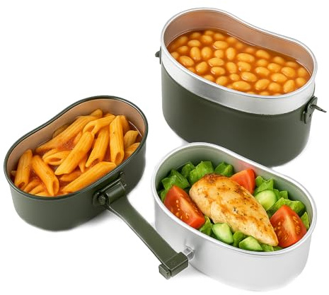Kit di pasticci militari, portatile, in lega di alluminio, multifunzione, kit per pasticcio militare, set di piatti, contenitore per il pranzo militare per campeggio all'aperto