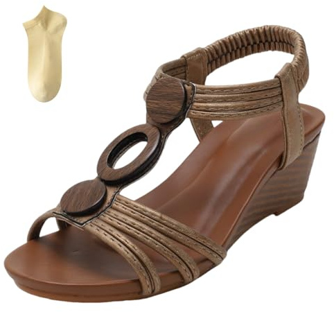 Xytraiihw Sandales Compensées pour Femmes, Grande Taille Sandales Élégantes Et Confortables Chaussures Ouvertes D'été À Plateforme Romaine,Marron,40 EU